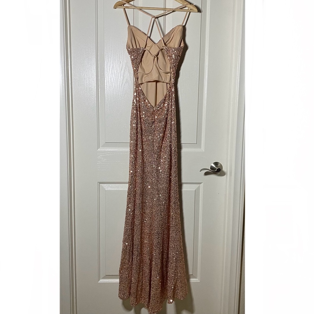 La Femme Sparkling Tan Maxi Dress - Picture 6 of 16